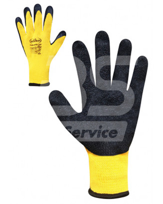 Перчатки хлопчатобумажные Seven желтые с черным неполным вспененным латексным покрытием 9 (L) фото