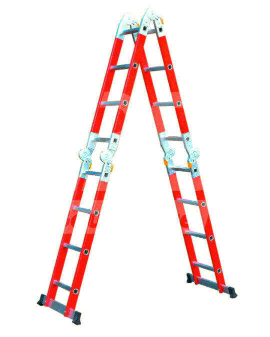 Transformable fiberglass ladder with 4x4 steps. photo