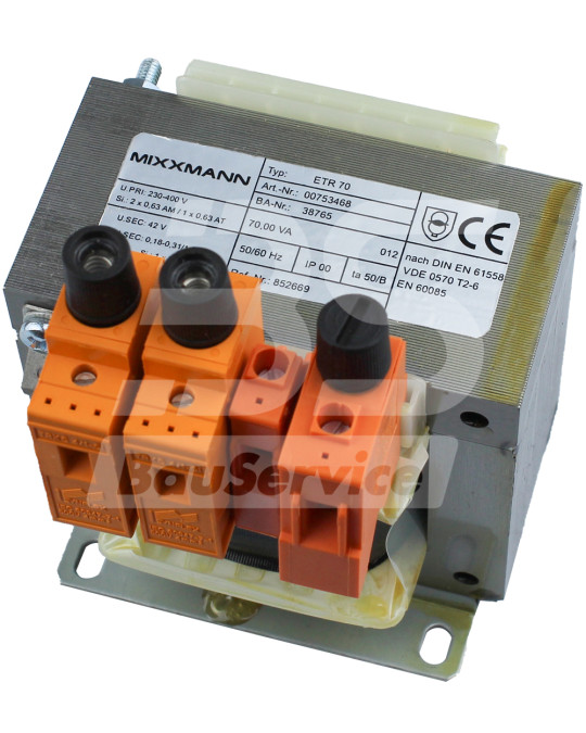 Vezérlő transzformátor 400V/42V(70VA) MIXXMANN S7 biztosítékokkal fotó