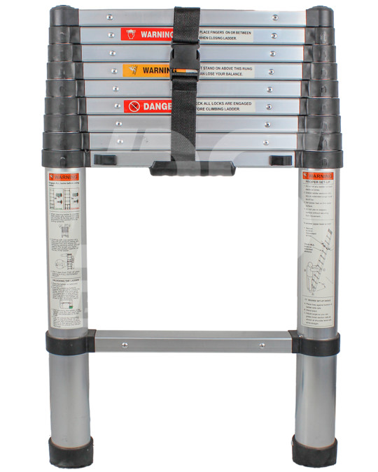 Telescopische ladder met luchtvouwsysteem 10 treden 2,9 m foto