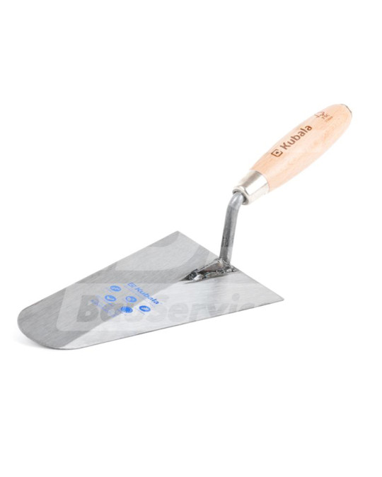 Troffel (spaan) pleisterwerk 180 mm halfrond gelast gepolijst stalen handvat beuken gelakt Kubala foto