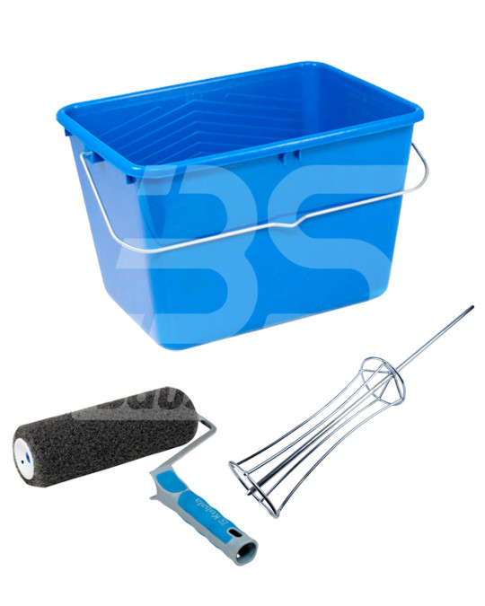 Verfroller met stopverfhandvat + reinigingsapparaat + emmer 14L (set) Kubala foto