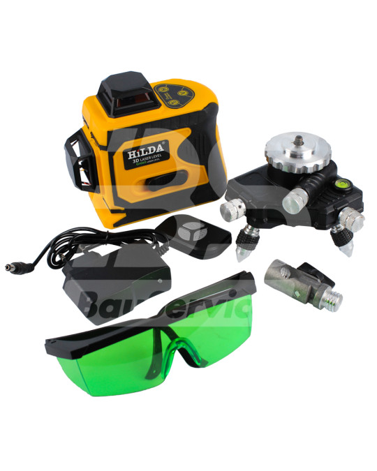 Рівень лазерний 12 ліній 3D зелений промінь (+ окуляри) механічне калібрування HILDA фото