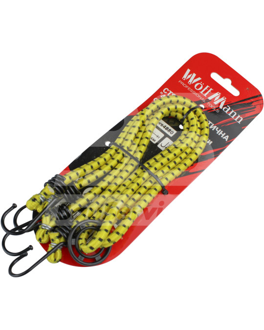Elastic strap "4 hands" with steel hooks 8 mm x 80 cm, 2 pcs WoffMann. photo