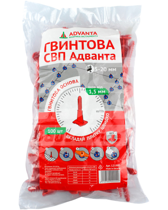 Surub SVP ADVANTA pentru gresie 5-20 mm 1,5 mm (pachet 100 buc) foto