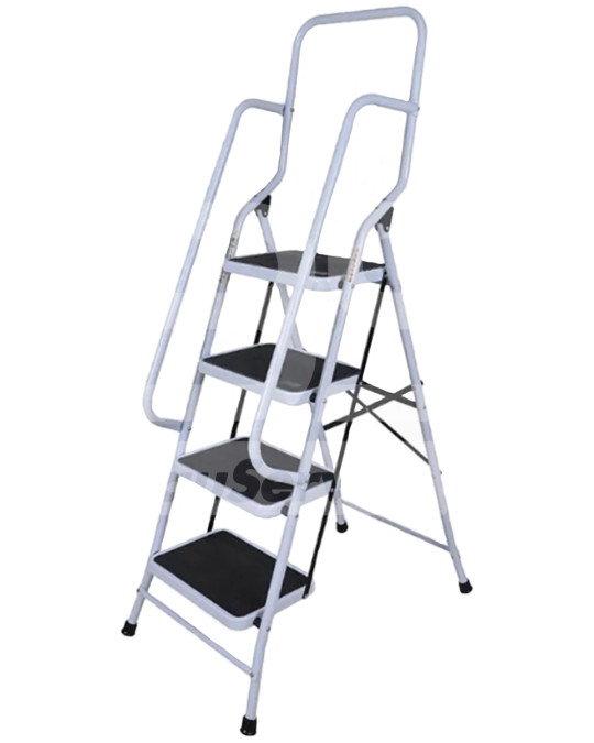 Stalen stepladder 4 stappen met leuningen (met antislipcoating) foto