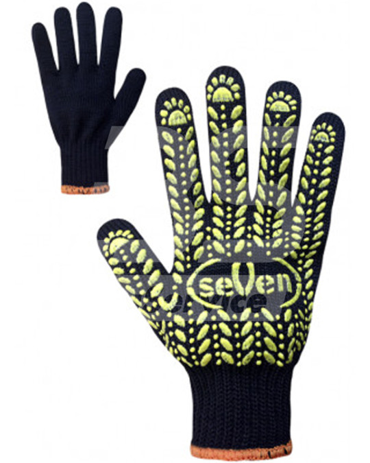 Schwarze Strickhandschuhe mit PVC-Punkten Seven 10 (XL) Foto